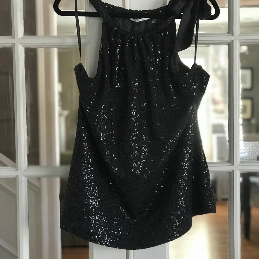 Tahari Sleeveless Sequin Black Blouse